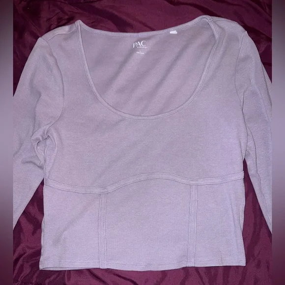 PacSun Women’s Long Sleeve Seam Detail Crop Top Dusty / Smokey Purple Large - Picture 4 of 4
